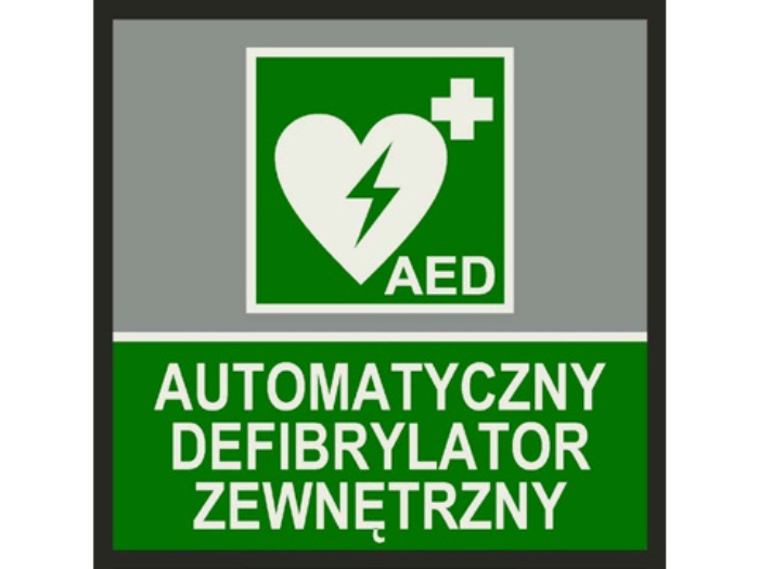 Znak ostrzegawczy - automatyczny defibrylator zewnętrzny